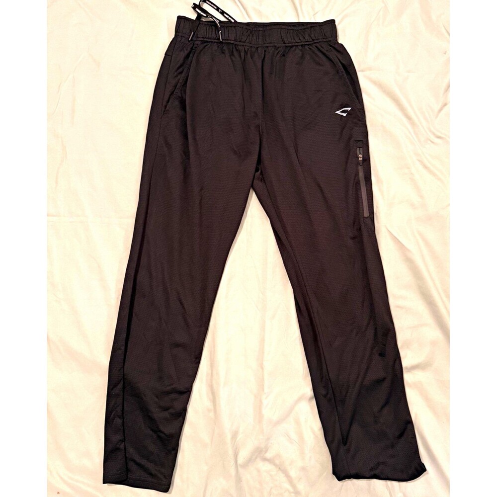 Mens Black M Polyester Track Pants Drawstring Elastic Waist Zipper Pocket
